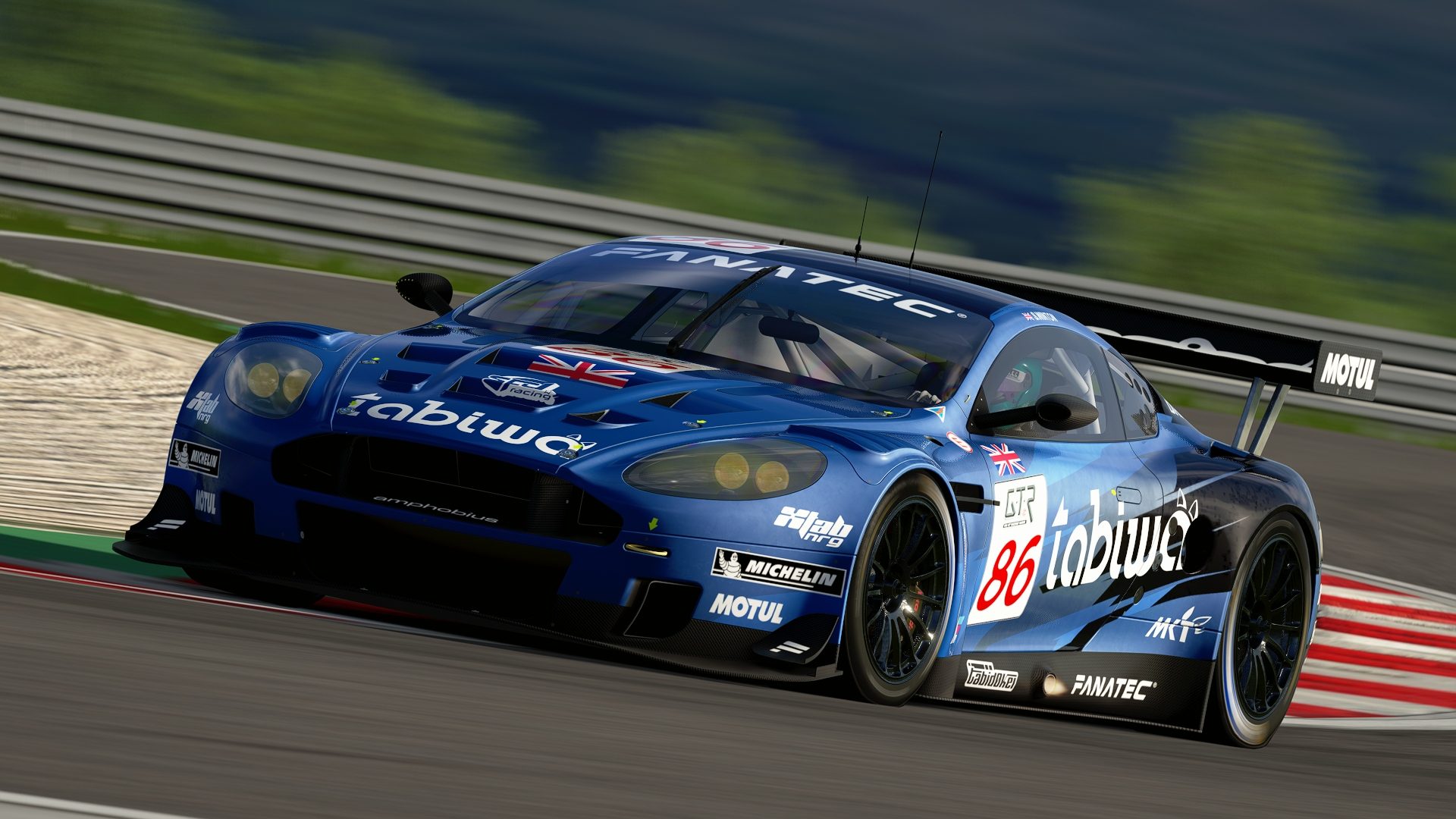 Custom SFD Design livery design for SFD Racing - Aston Martin DBR9 GT1 (2025). A retro-inspired screaming V12 Aston Martin DBR9 GT1 monster plastered in Y2K aesthetic logos. I piloted this to a P8 finish at Round 1, and Lars Wiele drove it to another P8 at Trois-Rivières.